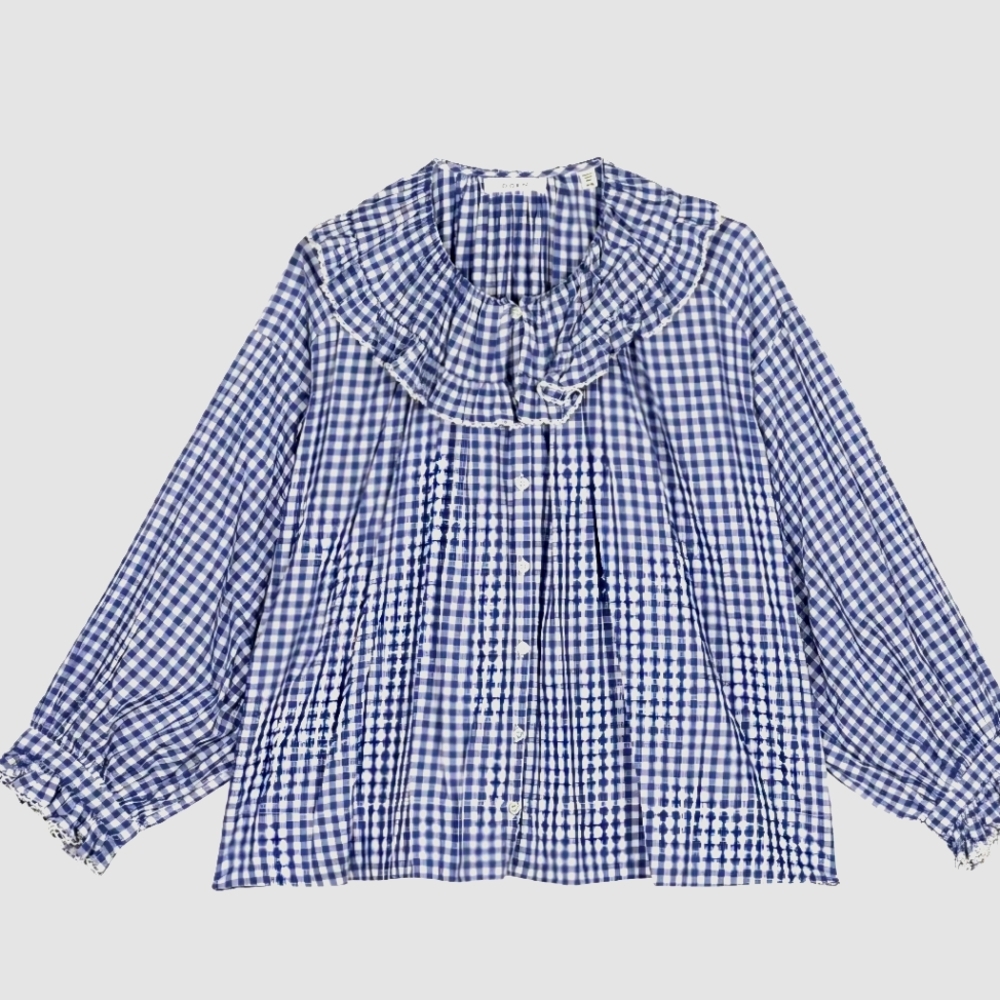 Doen Seychelle Blue and White Gingham Blouse